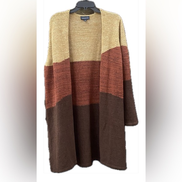 Fortune & Ivy new XL Tan Rust Red Brown Color Block Open Front Cardigan Sweater - Picture 1 of 5
